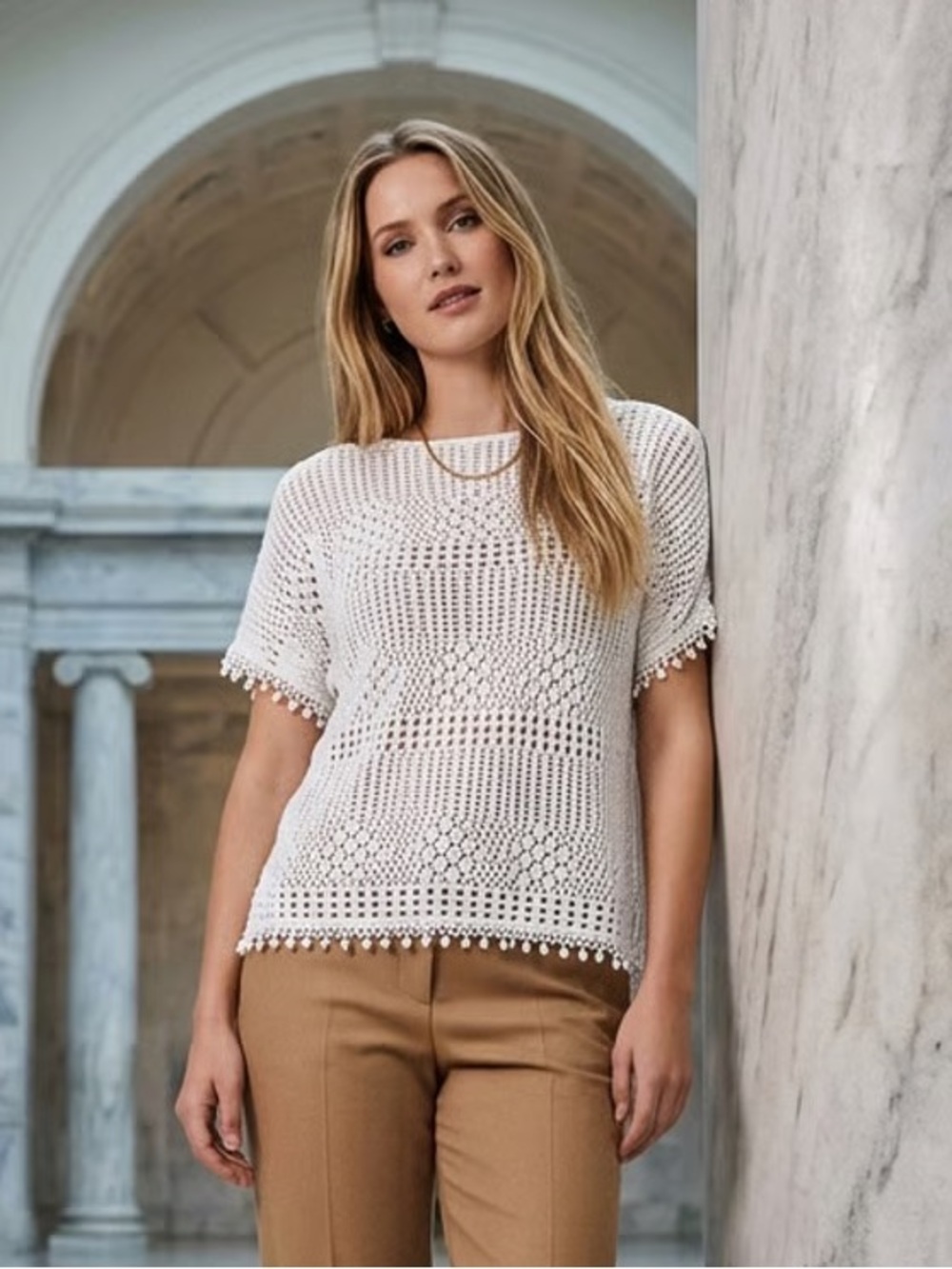 CHICO'S | White Crochet Open Knit Sweater Sz M